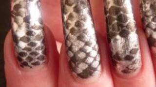 Snakeskin Metallic Nail Foil Wrap Black amp Silver Minx Look Tutorial HowTo StepByStep HD Video [upl. by Javler]