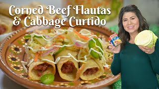 CORNED BEEF FLAUTAS amp CABBAGE CURTIDO Yummy St Patricks Day Idea With Mexican amp Salvadoran Twist [upl. by Hertz]