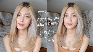 HOW I CUT amp LAYER MY HAIR AT HOME » diy long layers haircut [upl. by Jecoa]