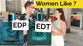 Girls reactions Versace eros EDT vs EDP  versace cologne [upl. by Atiuqahc361]