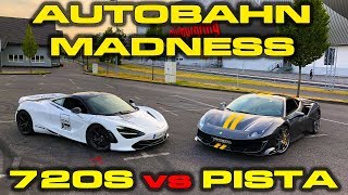 200 MPH AUTOBAHN MADNESS  Ferrari Pista vs McLaren 720S Roll Racing amp Performance Testing [upl. by Eenoj]