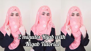 2 minutes Hijab with Niqab Tutorial  How I Do My Niqab Styles amp use Hijab as a cap  zainab [upl. by Uke]