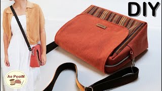 DIY Zipper Crossbody Bag with Flap  Tutorial [upl. by Noakes]