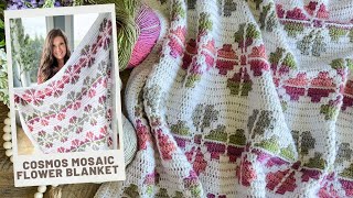 Mosaic Flower Blanket Crochet Pattern  Overlay Mosaic Crochet Technique [upl. by Drawde]