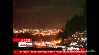 Japan earthquake sparks huge oil refinery fire [upl. by Ainotahs]