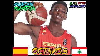 Baloncesto España vs Libano Resumen en español de los OCTAVOS del Mundial sub 19 Hungria 2023 [upl. by Darton]