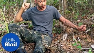 Man tries to escape being bitten by a rattlesnake [upl. by Noreik]