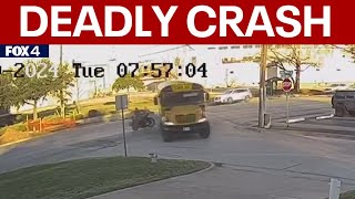 Video shows moments before Fort Worth crash involving school bus that killed motorcyclist [upl. by Brenner41]