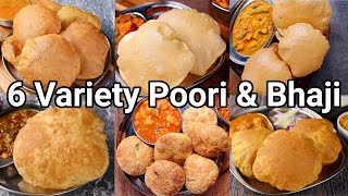 6 Types of Poori amp Bhaji Recipe for Lunch amp Dinner  6 Easy amp Healthy Poori Kurma Recipes [upl. by Euqinamod]