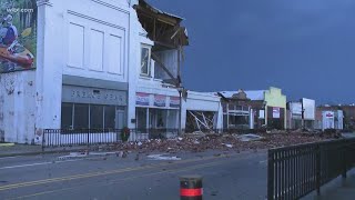 Severe storm damage caused by apparent tornado in downtown Bamberg [upl. by Nauqes]