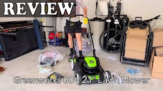 Greenworks 80V 21quot Brushless Cordless Push Lawn Mower  Unboxing amp Review [upl. by Medorra]