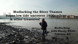 Mudlarking on the River Thames  Super Low Tide reveals 1800s silver coin amp other treasures [upl. by Eskil]