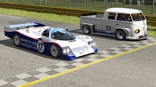 Porsche 962C Long Tail vs Volkswagen T1 Transporter LM917K at Monza Full Course [upl. by Ytnom]