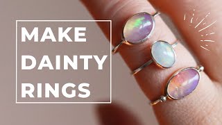 How to make DAINTY RINGS with cabochon gemstones Making rings at home Tutorial [upl. by Aisenat909]