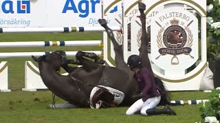 Horrible horse fail FULL VIDEO 4K equestrian horseriding horsefail showjumping 4khorsefail [upl. by Emmons]