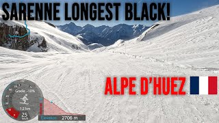 4K Skiing Alpe dHuez La Sarenne  The Longest Black Run from Herpie France GoPro HERO11 [upl. by Nrek264]