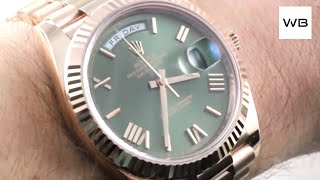 Rolex Day Date 40 GREEN DIAL  ROSE GOLD 228235 Luxury Watch Review [upl. by Nnazus402]