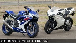 2008 Ducati 848 vs Suzuki GSXR750  MotoUSA [upl. by Blackwell]