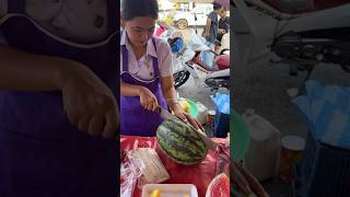 Beautiful Student Sells Watermelon At Local Market  Fruit Cutting Skills [upl. by Ytirahc]