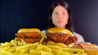 CRISPIEST CHICKEN BURGERS amp FRIES  MUKBANG  ASMR  EATING SOUNDS [upl. by Franny]