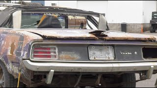 RUST IN PIECES1970 CUDA CONVERTIBLE AND ALL KINGS HORSES RUSTIEST RAG TOP WEVE EVER DONE [upl. by Early]