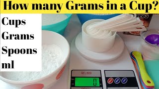 How many grams in 1 cup Cup to gram conversion Grams ml  Tablespoons Baking Conversion chart [upl. by Hulbard]