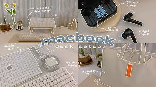 my Macbook Air M1 setup 🍏 unboxing accessories cozy desk makeover aesthetic customization [upl. by Tammany]