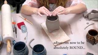 How to make a Tripod Textured Slab Cup Ceramics II classes [upl. by Llet777]