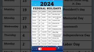 LIST OF FEDERAL HOLIDAYS 2024 IN THE US share like subscribe [upl. by Elspeth]