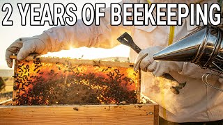 2 years of beekeeping  honey production queen breeding splitting honeybee colonies and stings [upl. by Kiefer]