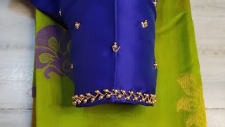 Very easy but grand looking bead work on stitched blouse  normal needle [upl. by Jochbed993]