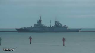 GERMAN NAVY TYPE 125 CLASS FRIGATE FGS RHEINLAND PFALZ F225 IN PLYMOUTH SOUND AT DUSK 231123 [upl. by Yanetruoc245]