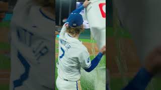 Bobby Witt Jr and MJ Melendez Splash Salvador Perez with a Big Q splash quiktrip funny mlb [upl. by Junko]