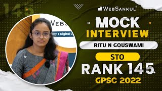 GPSC Mock Interview  Ritu Gauswami  Rank  145  STO  GPSC 2022  WebSankul [upl. by Yrac]