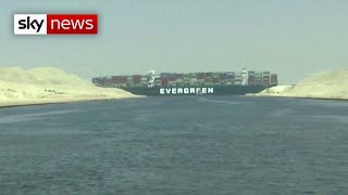 Stuck at sea Cargo ship wedged in Suez Canal causes traffic jam [upl. by Elmajian]