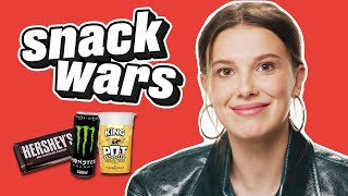 Millie Bobby Brown Rates British And American Food  Snack Wars [upl. by Glass617]