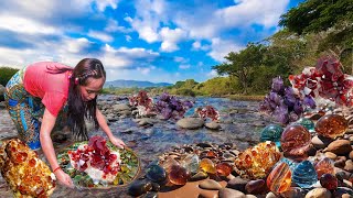 How To Find Diamond Amethyst Black Stone Gems I Found Lots Of Precious Pink Gems In The River [upl. by Eidob726]