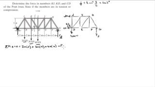 Determine the force in members KJ KD and CD of the Pratt truss [upl. by Nicholas193]