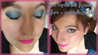 Tuto repas de famille coiffure  maquiallge bleu [upl. by Elianora660]