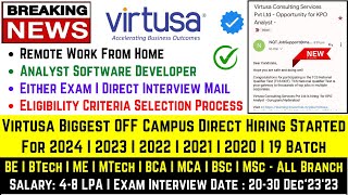 Virtusa OFF Campus Drive 2024  20232020 Batch  Analyst SD Role  Test Date 2030 Dec Salary 4 LPA [upl. by Matthei]