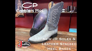 Justin Boots Elephant Skin get ReCrafted with JR Leather Soles and New Leather Stacked Heel Bases [upl. by Nugesulo]