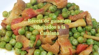 Receta fácil de guisantes rehogados con ajos tiernos y panceta [upl. by Haodnanehs]