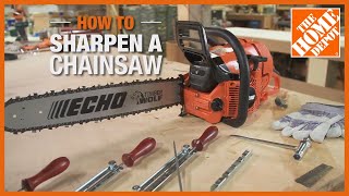 How to Sharpen a Chainsaw  The Home Depot [upl. by Ijneb930]