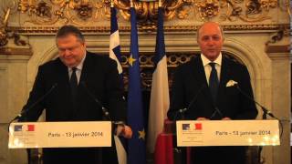 Conférence de presse de M Fabius et M Venizelos ministre grec des affaires étrangères [upl. by Cheke]