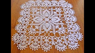 square crochet doily explication of the pattern step by step مفرش كروشي مربع شرح الباترون خطوة خطوة [upl. by Annelise428]