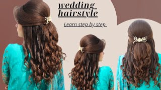 how to make a fast and simple beautiful wedding hairstyle  wedding hairstyle for medium short hair [upl. by Noral]