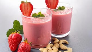 Köstlicher ERDBEERSMOOTHIE  mit Cashewkernen  fettarm und eiweißhaltig [upl. by Penhall]