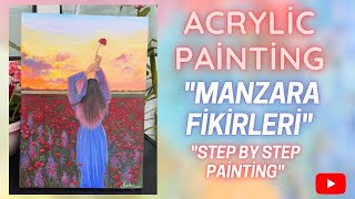 Akrilik Boya ile Manzara Resmi akrilikboya akrilik acrylicpainting acrylicart artist art [upl. by Estella]