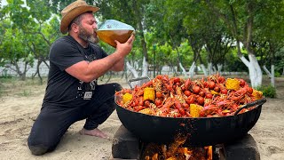 I Cooked Live Crayfish in a Cauldron over a Fire The Best Beer Snack [upl. by Idnaj]