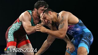 USAs Aaron Brooks DOMINATES Javrail Shapiev in 86kg freestyle bronze match  Paris Olympics [upl. by Ahsienaj]